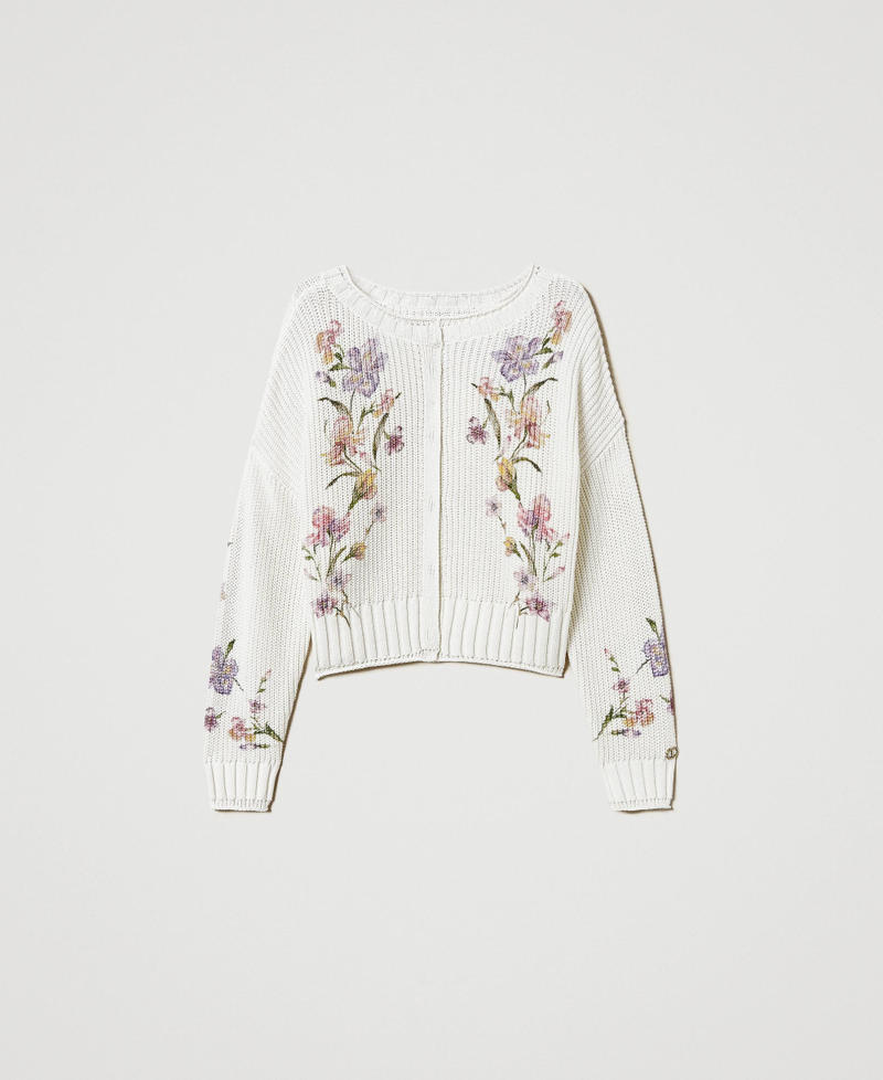 Cardigan-jumper with floral print Multicolour/Mother of Pearl Iris Print Woman 251TP3641_12329_S0