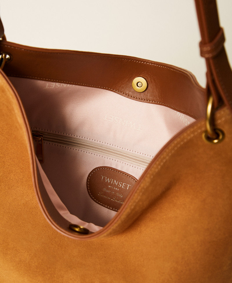 Hobo-Tasche aus Veloursleder "Bubinga Wood"-Braun Frau 262TB7150_11061_04