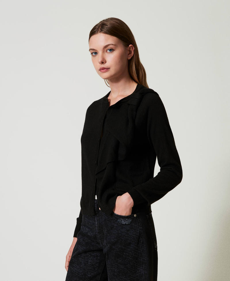 Wool blend cardigan with maxi bow Black Woman 242AT3161_00006_02