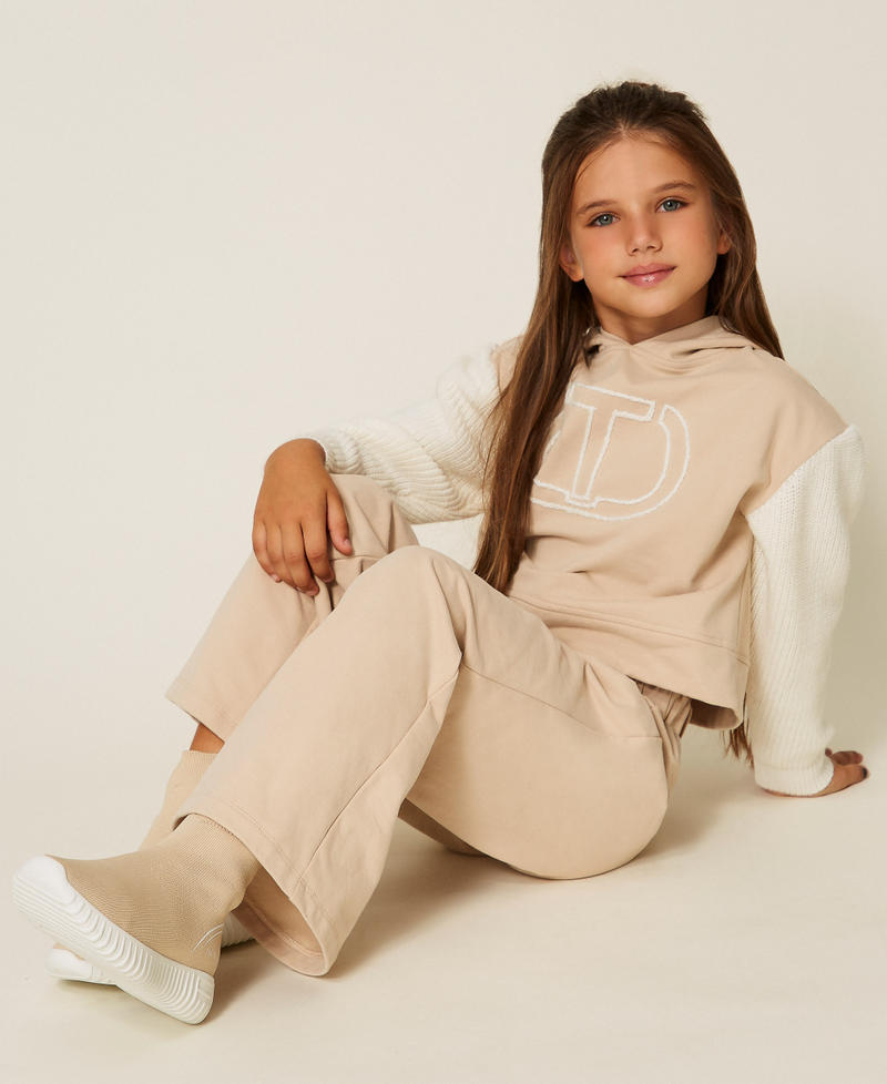 Sneakers in tessuto con logo Beige "Biscuit" Bambina 252GCJ016_10884_T0