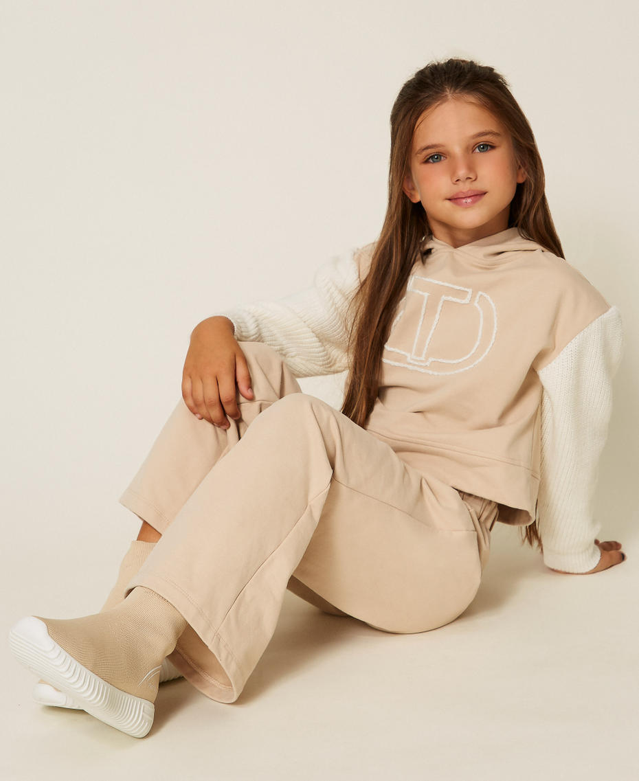 Sneakers in tessuto con logo Beige "Biscuit" Bambina 252GCJ016_10884_T0