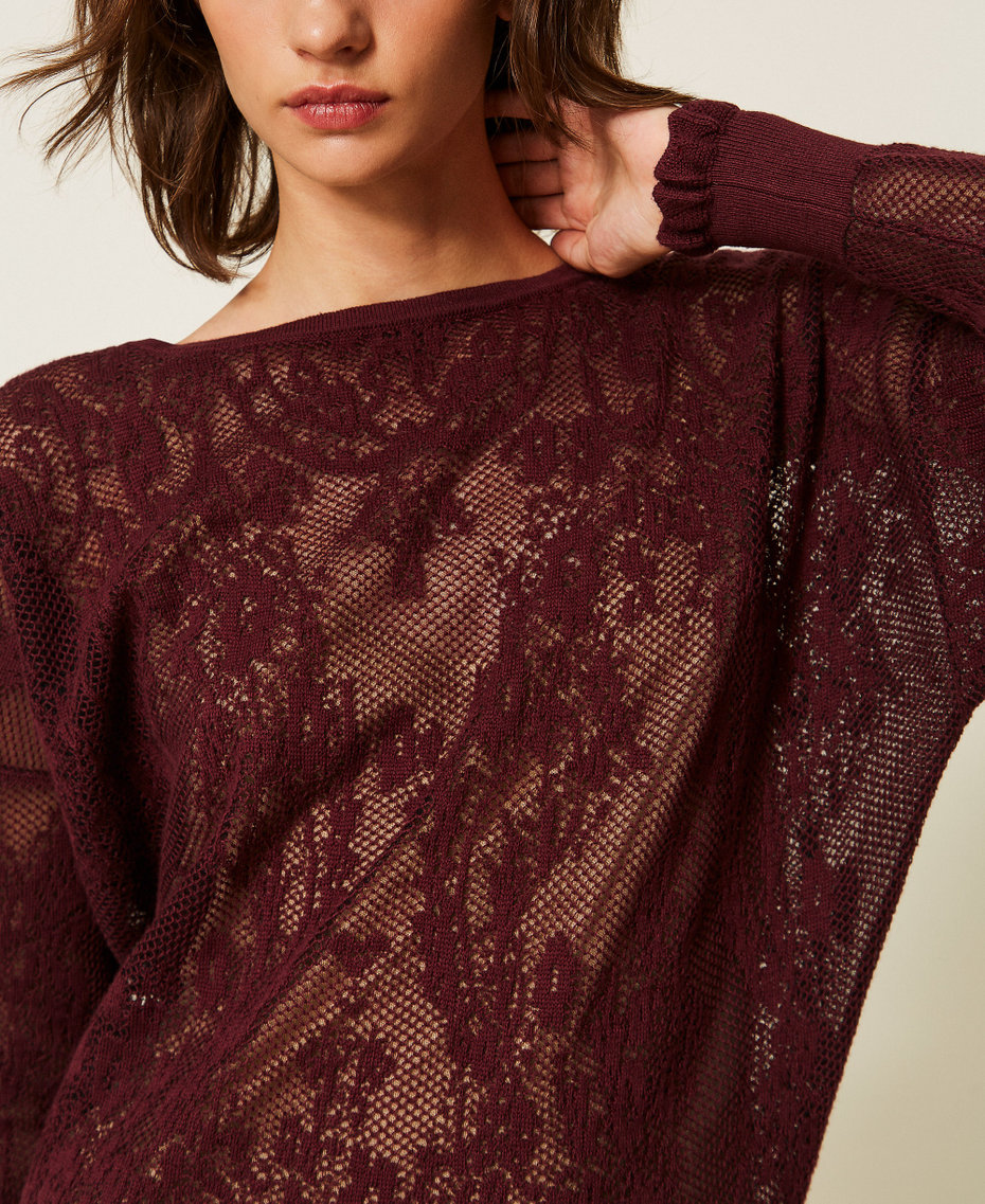 Kurzes Kleid aus Jacquard-Strick Dunkles "Winetasting"-Violett Frau 262TF3030_14144_05