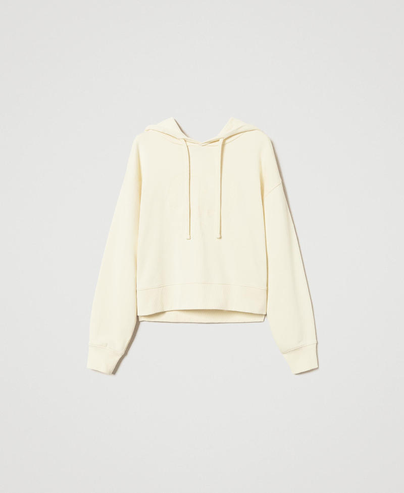 Short sweatshirt with floral Oval T embroidery Vanilla Woman 251TP2480_12143_S0