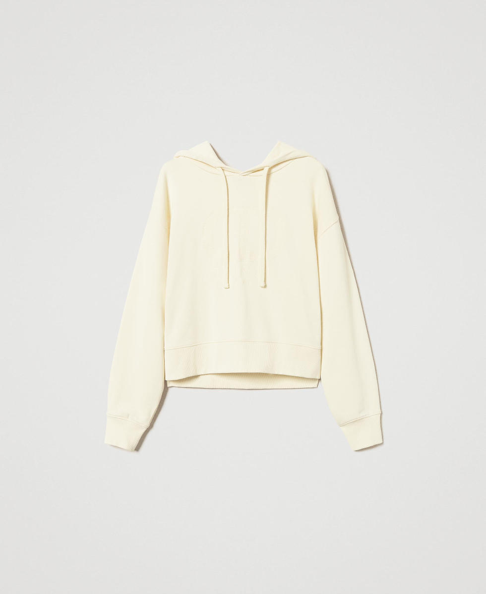 Short sweatshirt with floral Oval T embroidery Vanilla Woman 251TP2480_12143_S0