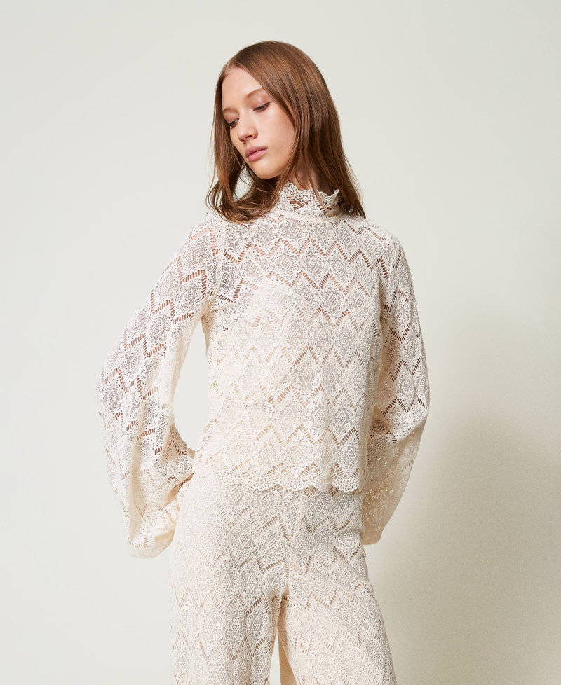 Macramé lace blouse Delicate Beige Woman 251TP2404_12140_01