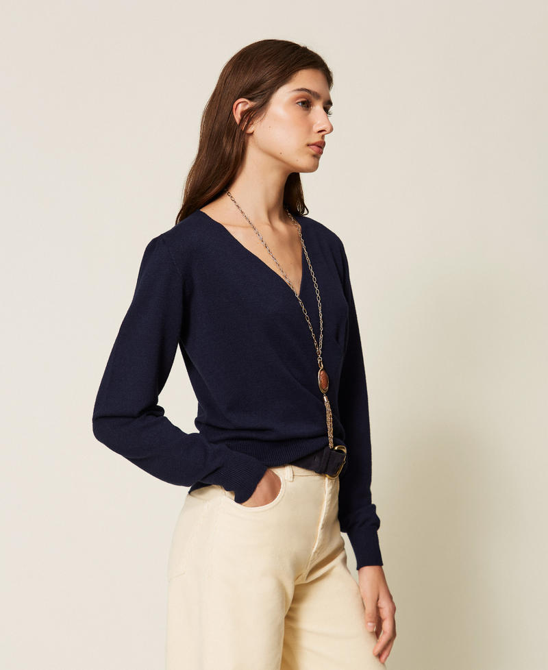 Pullover aus Viskosemischung mit Wickeldetail Klassisches Blau Frau 262TT3331_11956_02