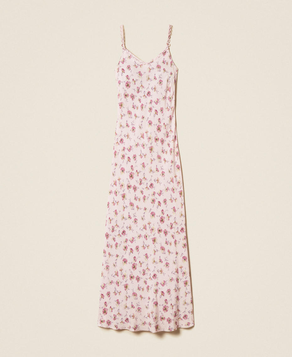 Long dress with thin straps and floral print Peach/Rose Flower Print Woman 261TP210D_13408_S0