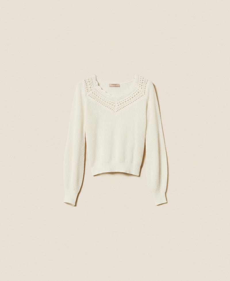 Wool blend jumper with crochet details "Parchment" Beige Woman 252TP3102_07222_S0