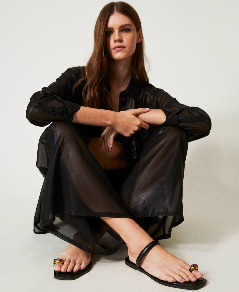 Slide sandals with jewel detail