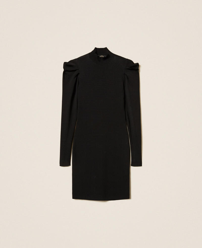 Short knit dress with draping Black Woman 252AT3010_00006_S0