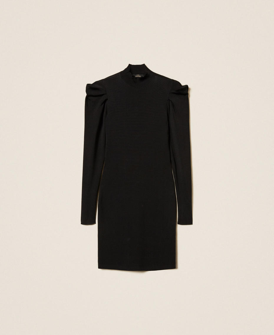 Short knit dress with draping Black Woman 252AT3010_00006_S0