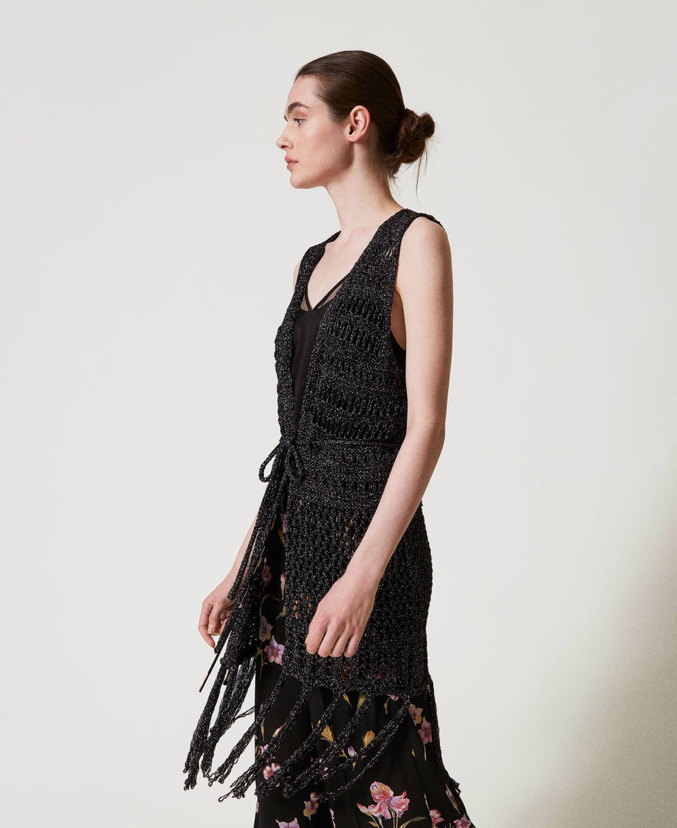 Lurex-Strickweste mit Lochmuster Schwarz Frau 251TA4360_00006_02