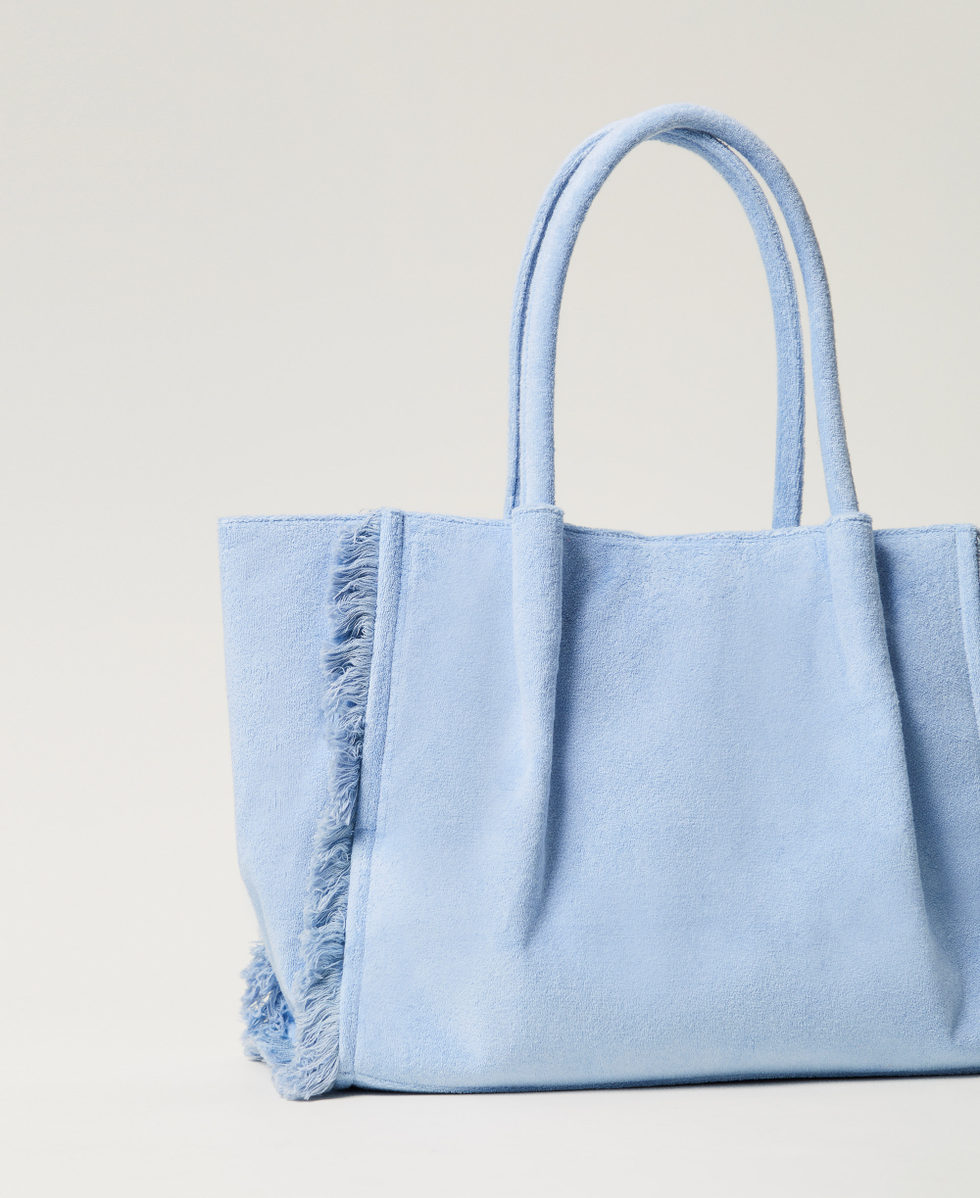 Terry cloth shopper with fringes Light Blue Topaz Woman 251LM8AKK_12106_03