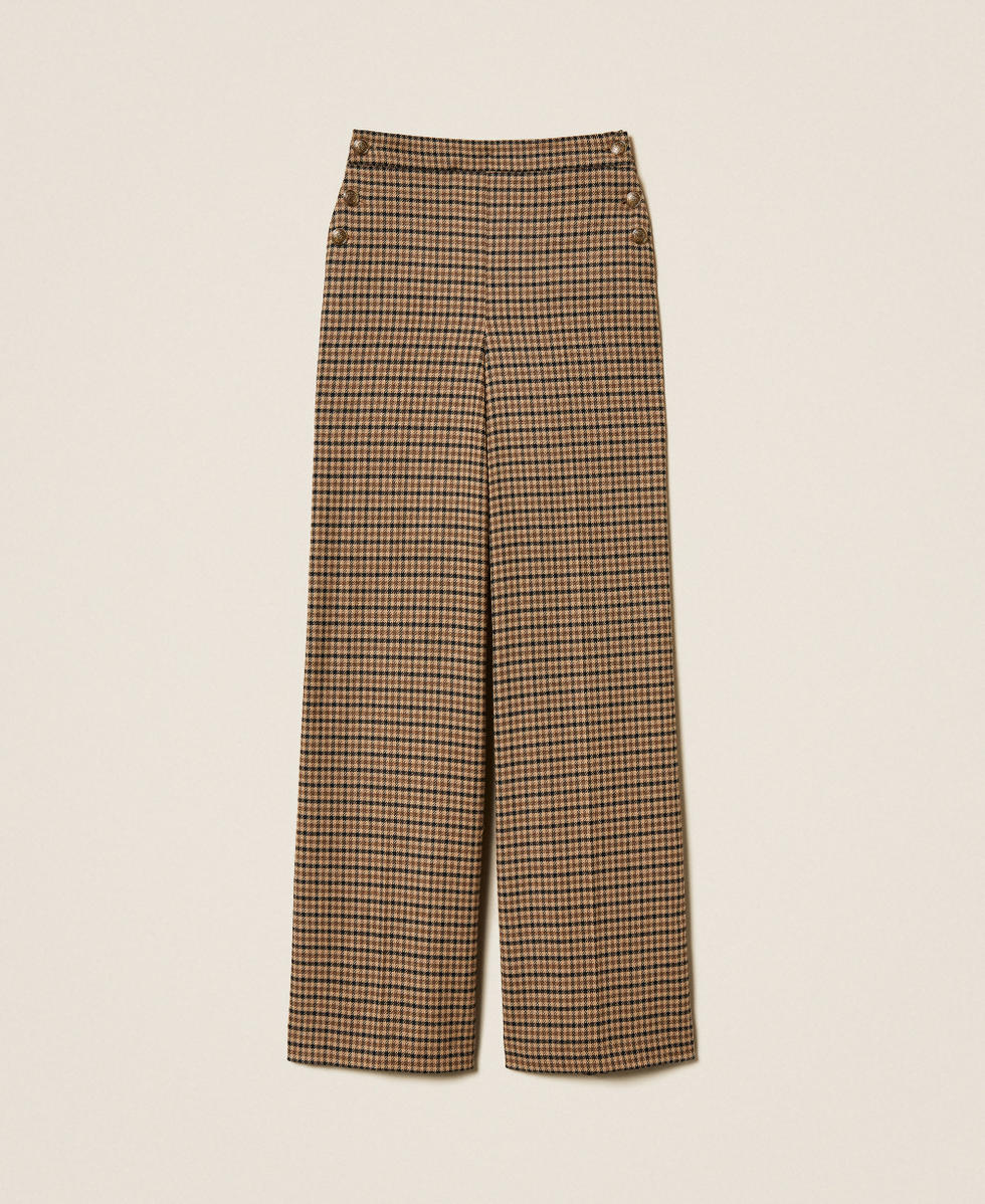Wool blend chequered trousers