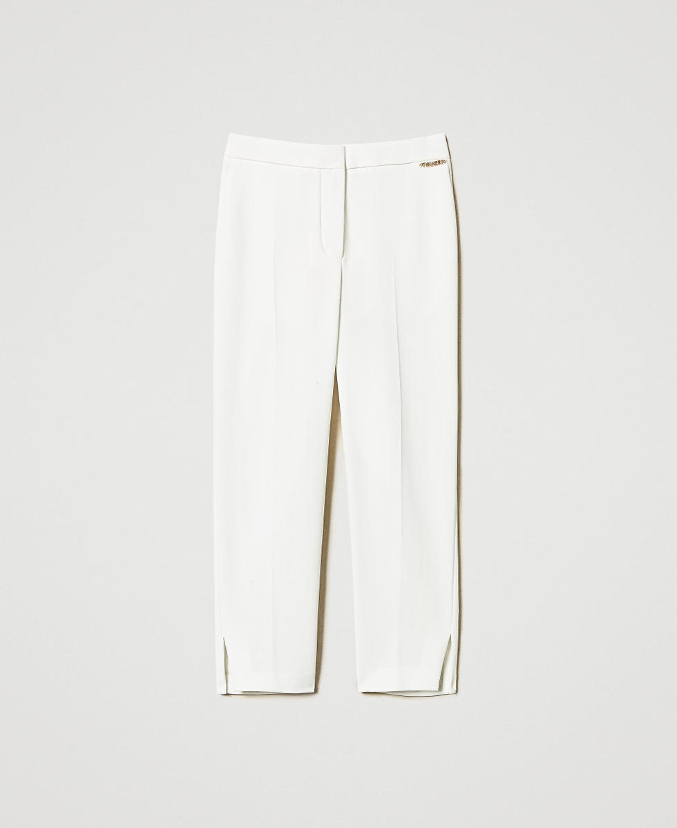 Pantalon en cr&ecirc;pe avec fentes Blanc "Ice" Fille 251GJ2QN3_00808_S0
