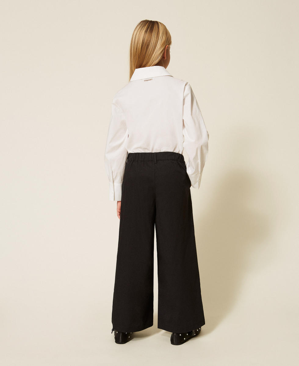 Pantalon cropped en popeline avec cabochons Noir Fille 261GJ2020_00006_03