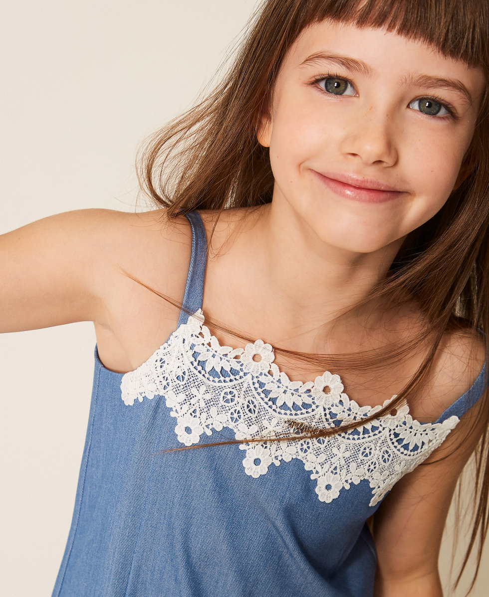 Robe courte en fil-&agrave;-fil avec dentelle Skyline Fille 261GJ2Q13_04614_05