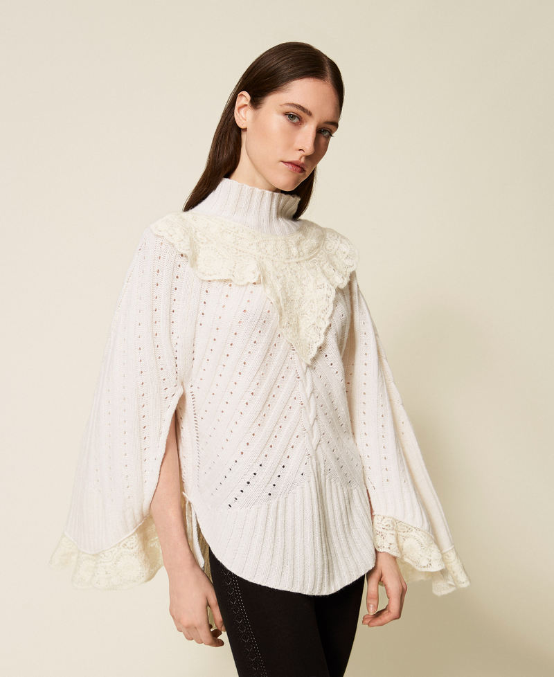 Wool blend maxi jumper with crochet detail White Snow Woman 252TS3353_00282_02