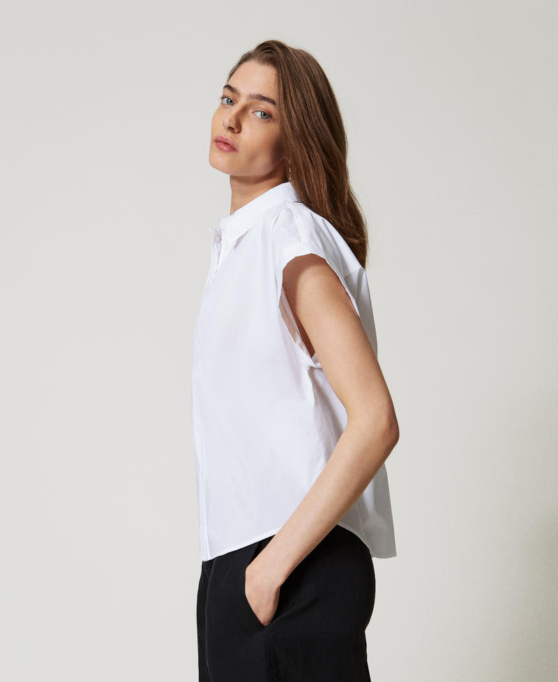 Camisa de popelina con frunces Blanco Mujer 251TT202H_00001_02