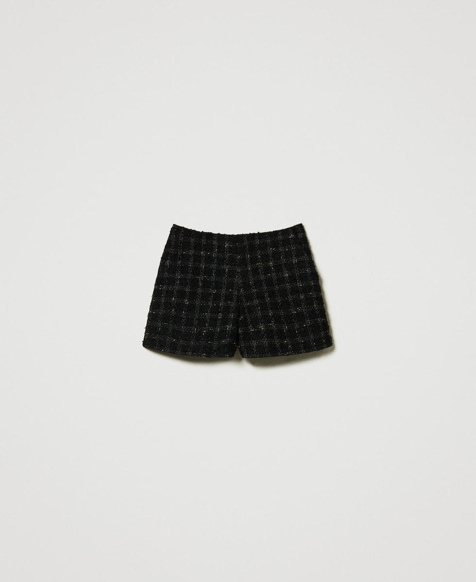 Boucl&eacute;shorts mit Karomuster Boucl&eacute; Schwarz / Gold Frau 242TT2152_12009_S0