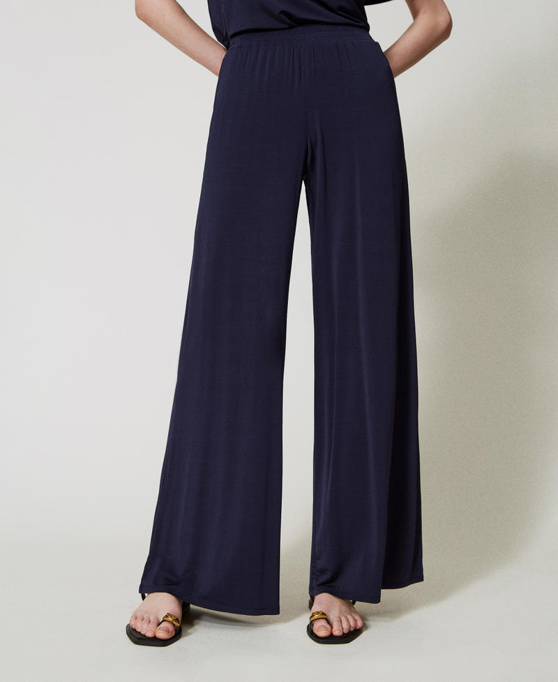 Palazzo trousers in jersey Classic Blue Woman 251LM2MEE_11956_04