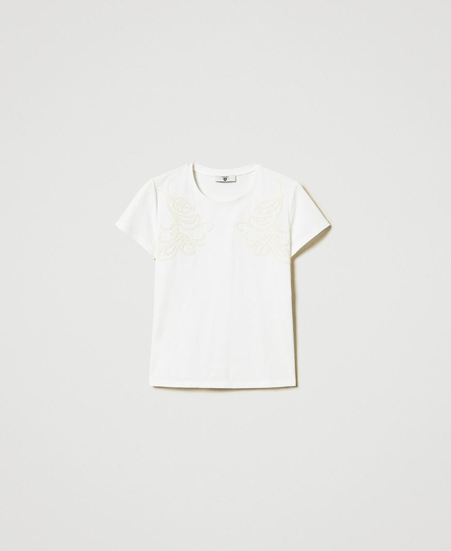 T-shirt con ricamo Cornely Madreperla Donna 251LB2FEE_00059_S0