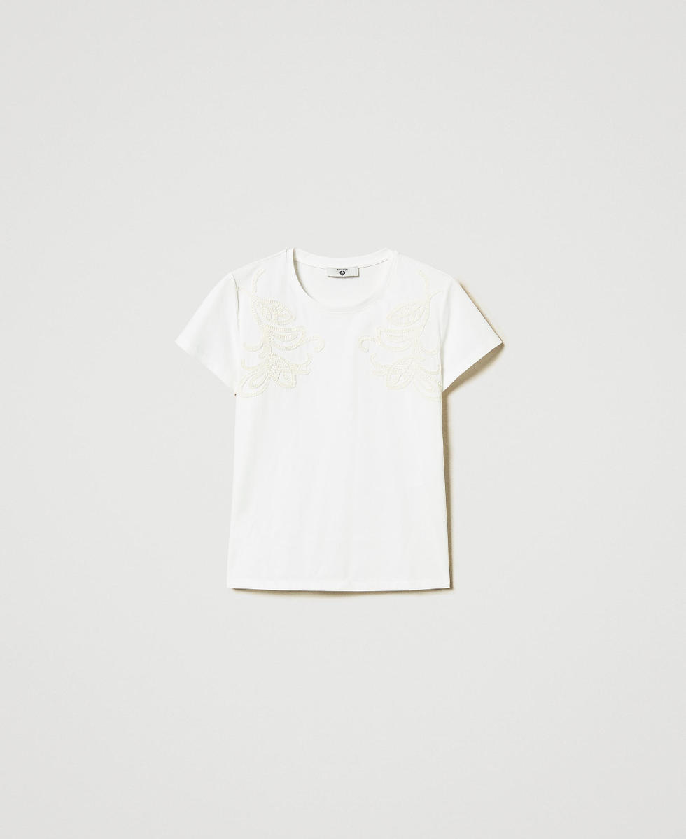 T-shirt with Cornely embroidery Mother Of Pearl Woman 251LB2FEE_00059_S0
