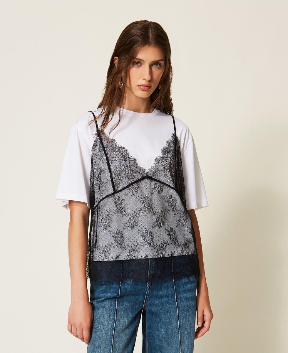 T-shirt ras-du-cou et top en dentelle Bicolore Blanc &laquo;&thinsp;Lucent White&thinsp;&raquo;/Noir Femme 262TT2553_11341_01