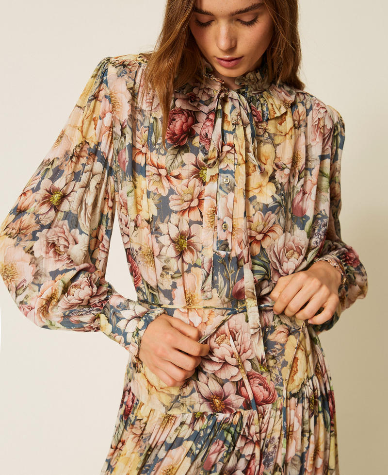 Maxikleid aus Krepon mit floralem Motiv Flowers Indigoblau / Multicolor Frau 262TT2610_14099_05