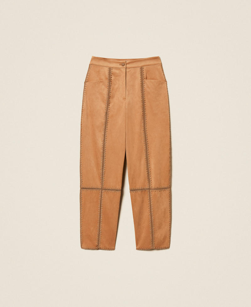 Pantalon en su&eacute;dine avec broderie Marron &laquo;&thinsp;Hazelnut&thinsp;&raquo; Femme 261LB2MBB_10282_S0