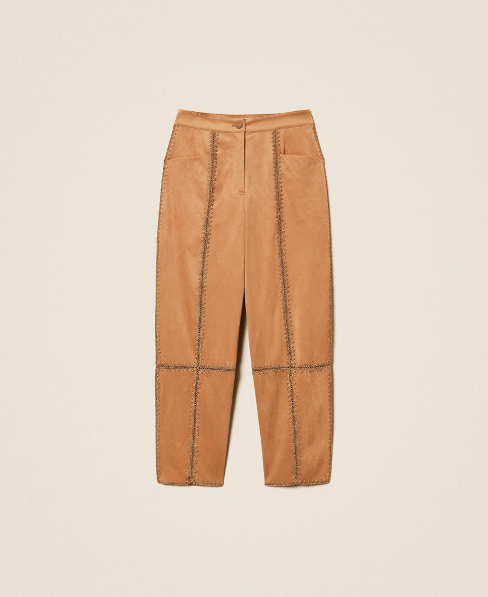 Suede trousers with embroidery "Hazelnut" Brown Woman 261LB2MBB_10282_S0