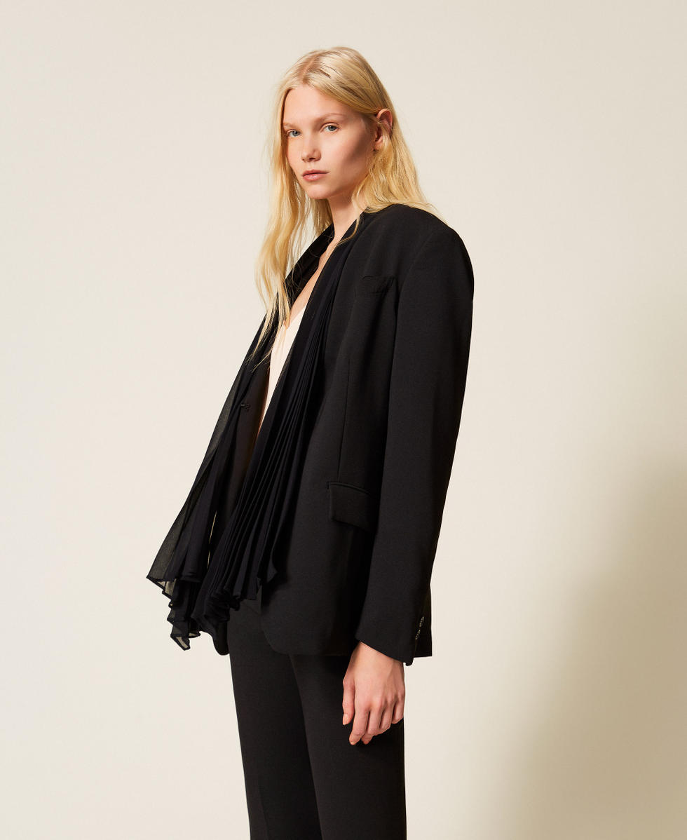 Cr&ecirc;pe jacket with pleated sash Black Woman 261TP2192_00006_02