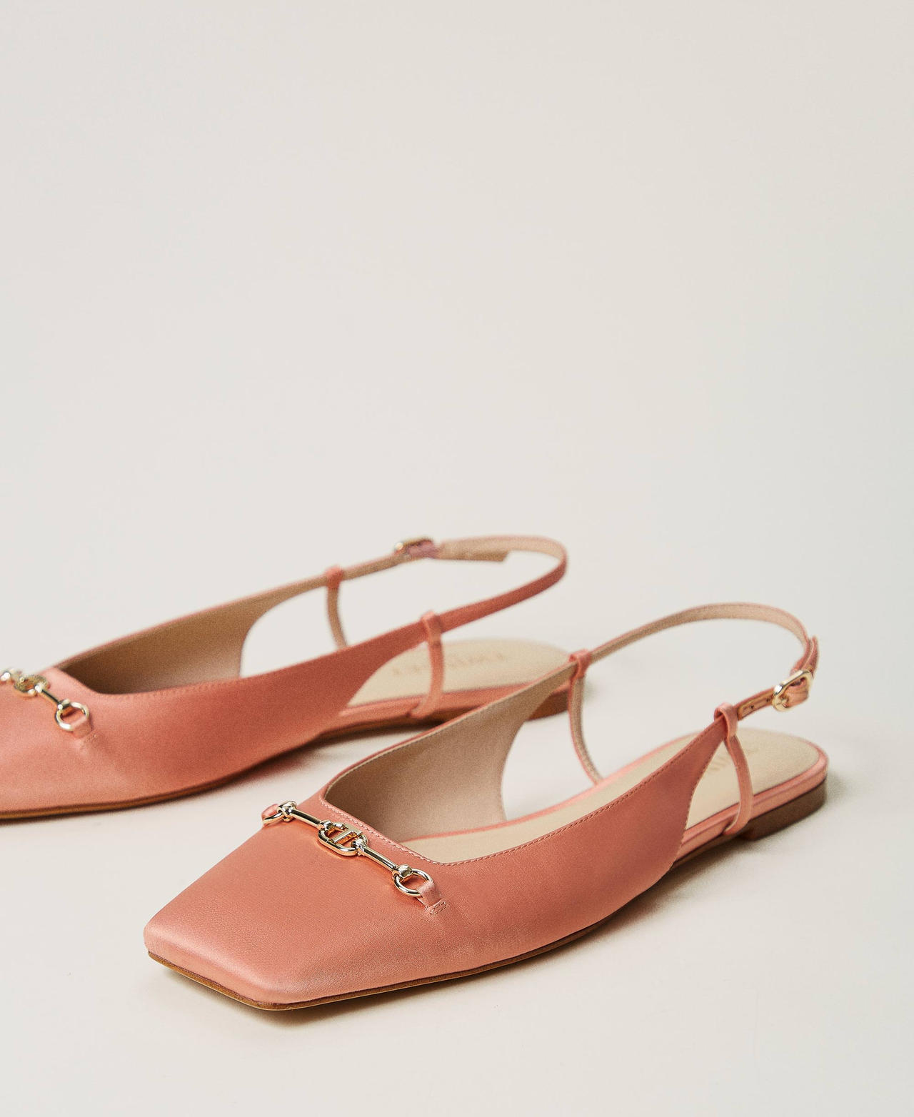 Satin sling back ballet flats Salmon Woman 251TCP082_00073_02