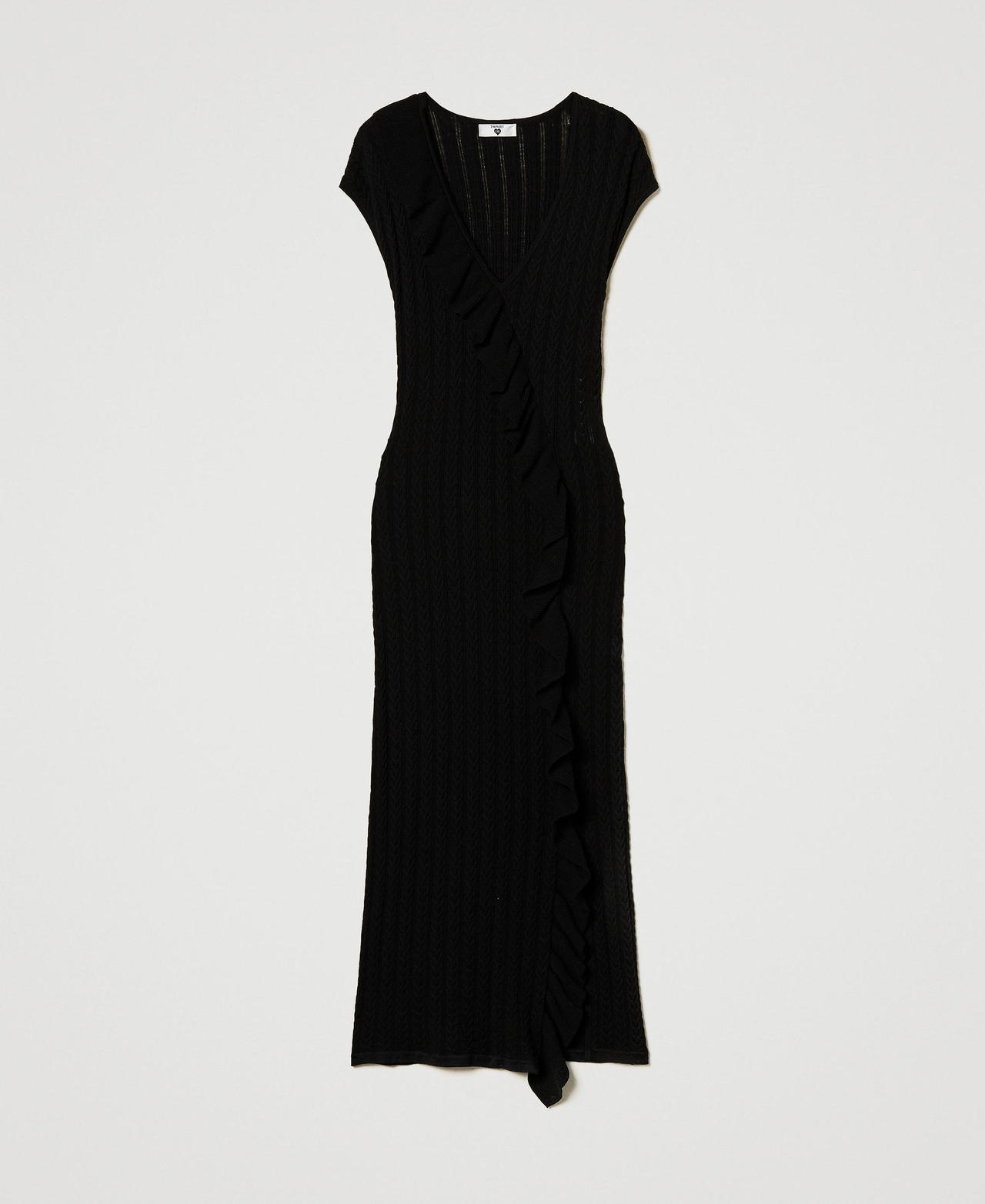 Midi-Strickkleid mit Volant Schwarz Frau 251LB3CAA_00006_0S