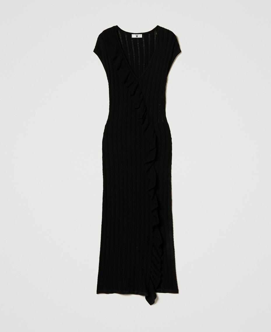 Midi knit dress with ruffles Black Woman 251LB3CAA_00006_S0
