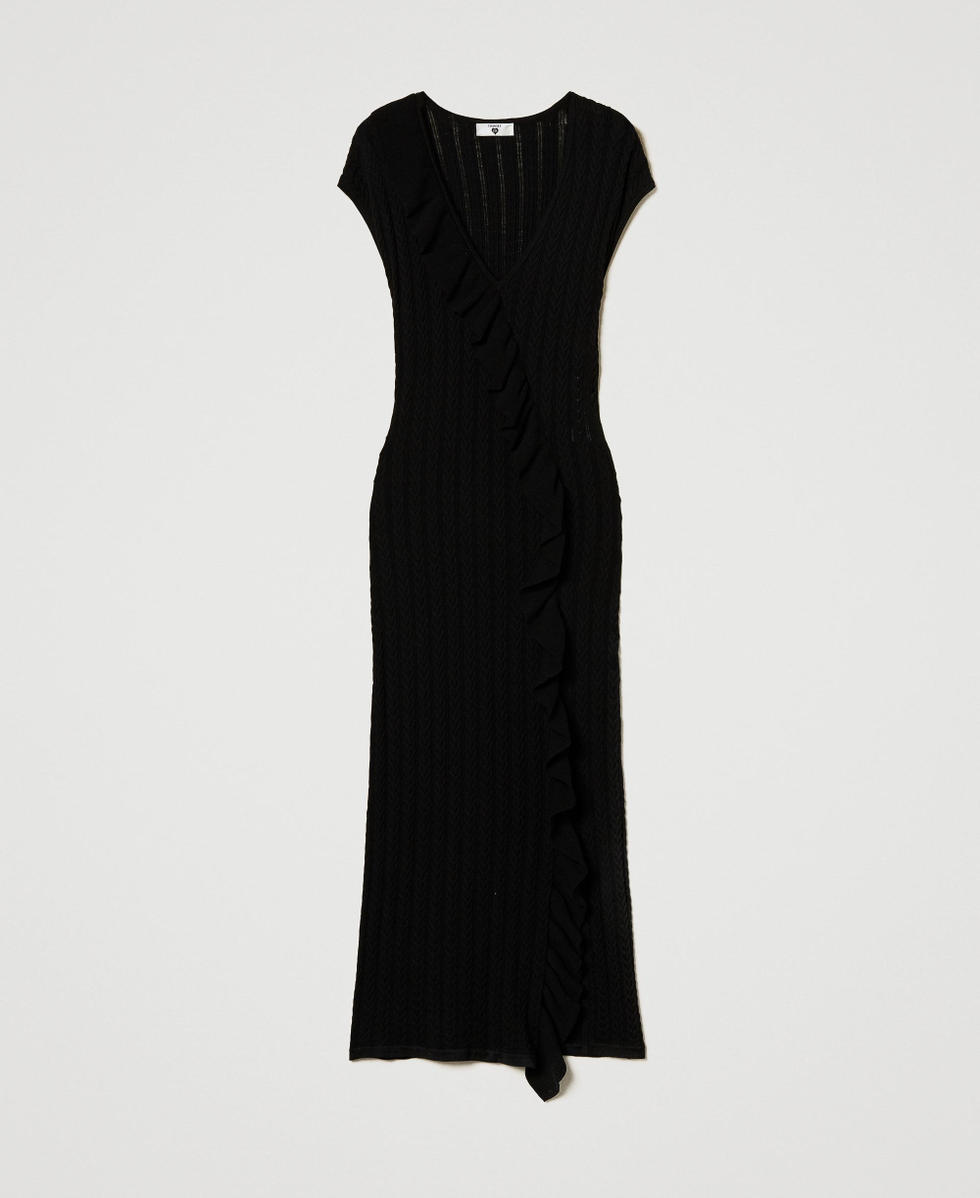 Abito longuette in maglia con volant Nero Donna 251LB3CAA_00006_S0