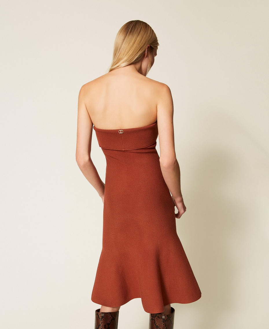 Midi knit dress with godet Dark Rust Brown Woman 252TP3410_12626_03