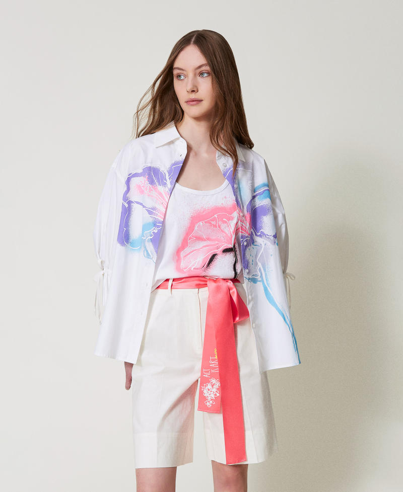 MYFO Hemd mit Blumenmotiv und Tunnelzügen "Papers"-Weiß Frau 251AQ2012_00840_01