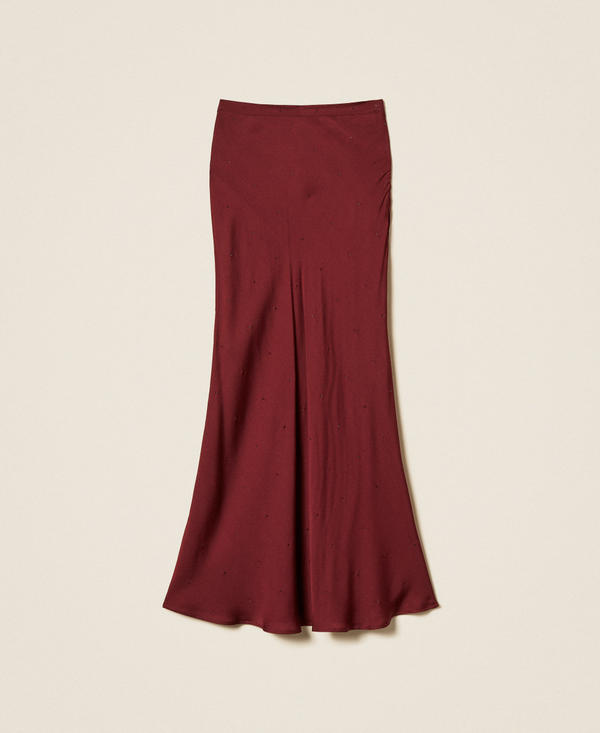 Long satin skirt with rhinestones
