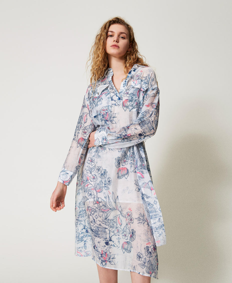 MYFO midi dress in organza Japanese Toile de Jouy Woman 251AQ2092_12431_01