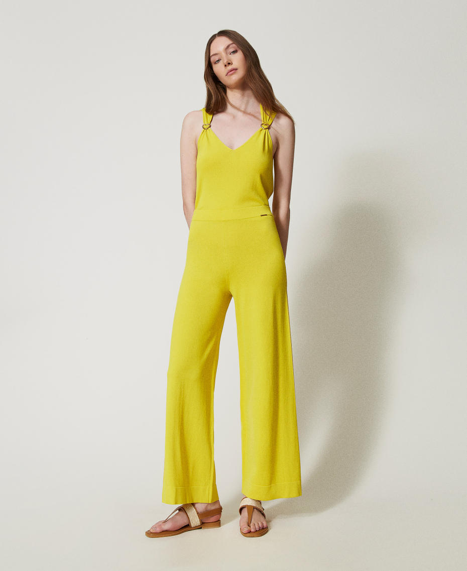 Knit trousers with lurex stripe Limeade Yellow Woman 251LL3DBB_12113_01