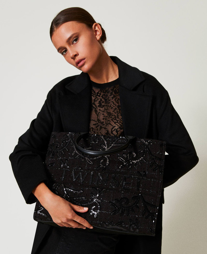 'Victoria' shopper bag with embroidery and logo Black Woman 242TD8100_00006_0S