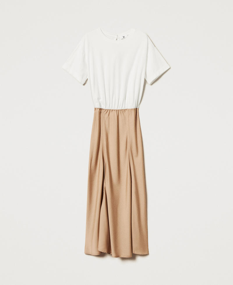 Long dress with satin skirt Two-tone Brown Box/White Cloud Woman 251LL2YCC_12274_S0