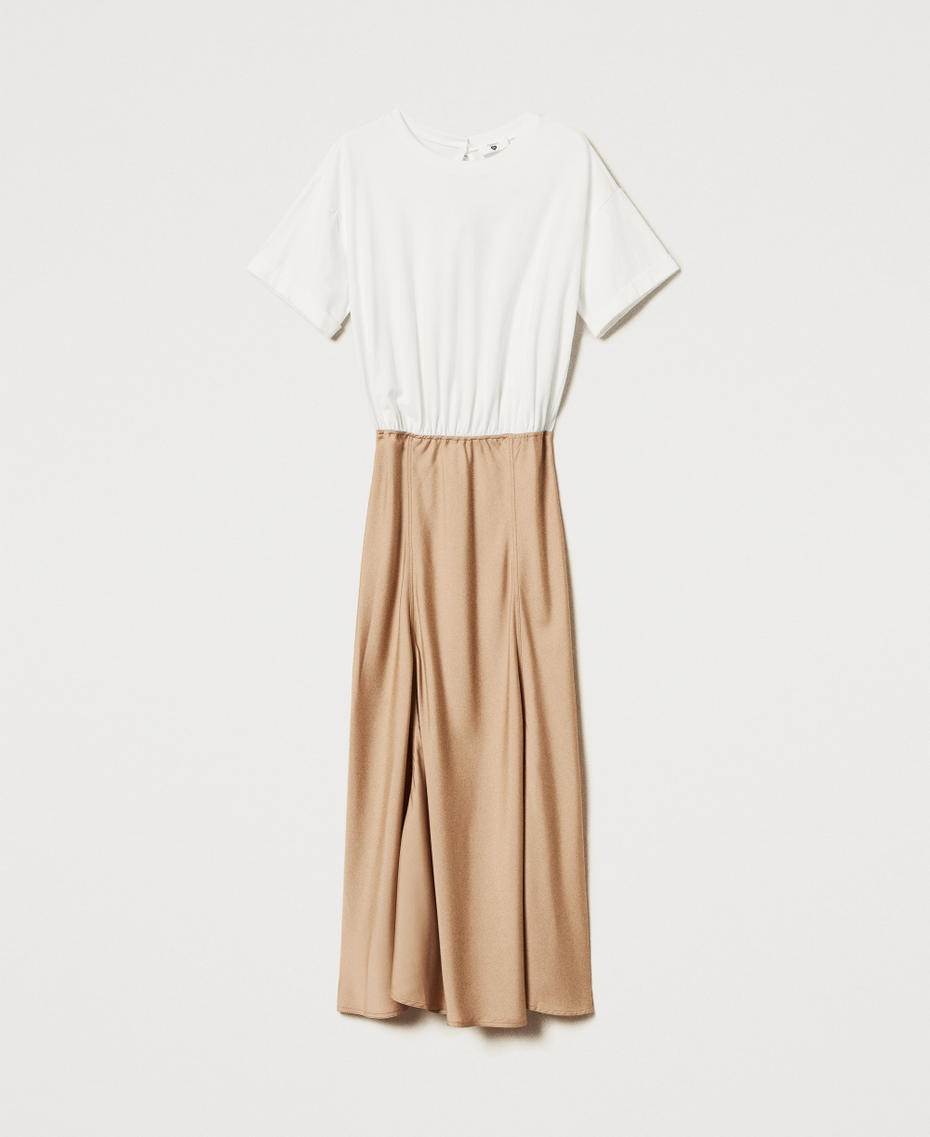 Long dress with satin skirt Two-tone Brown Box/White Cloud Woman 251LL2YCC_12274_S0