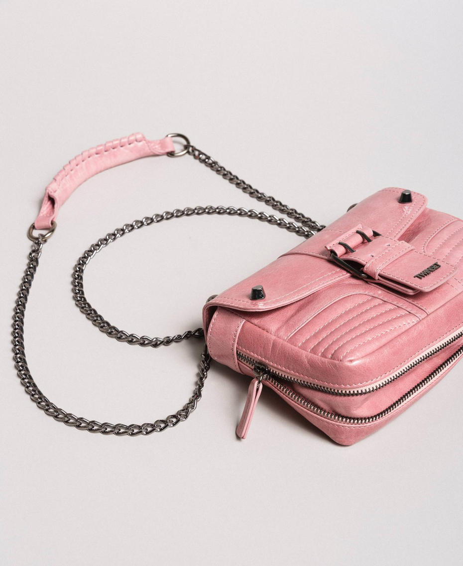 Rebel leather shoulder bag Pink Pearl Woman 191TA7237-01