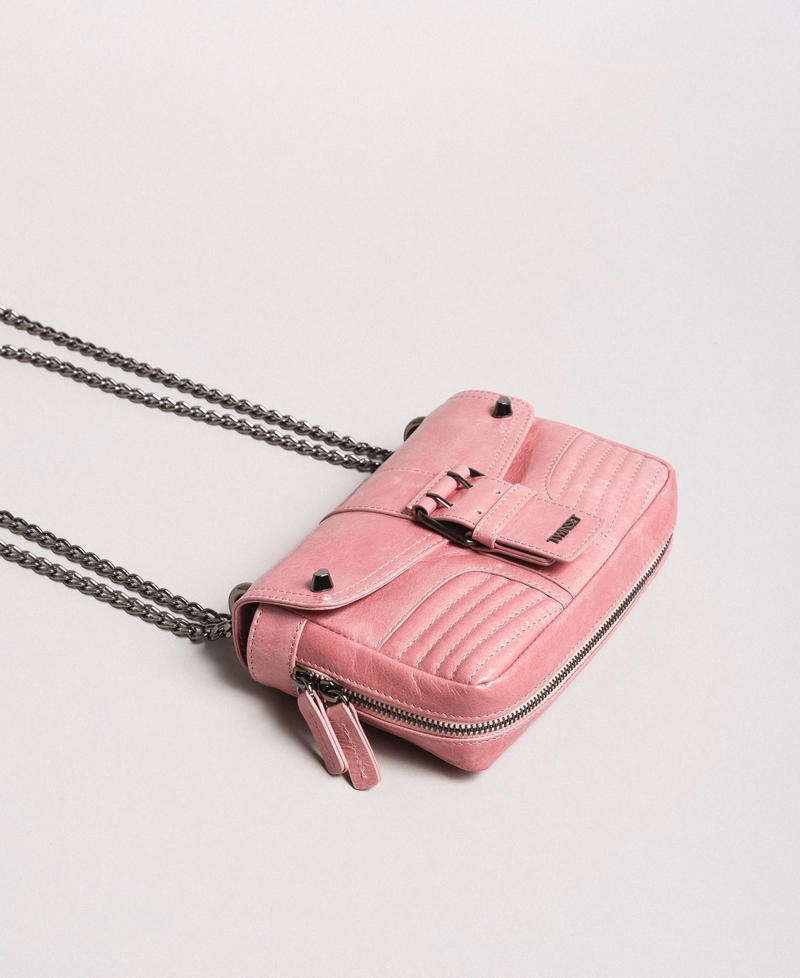 Rebel leather shoulder bag Pink Pearl Woman 191TA7237-03