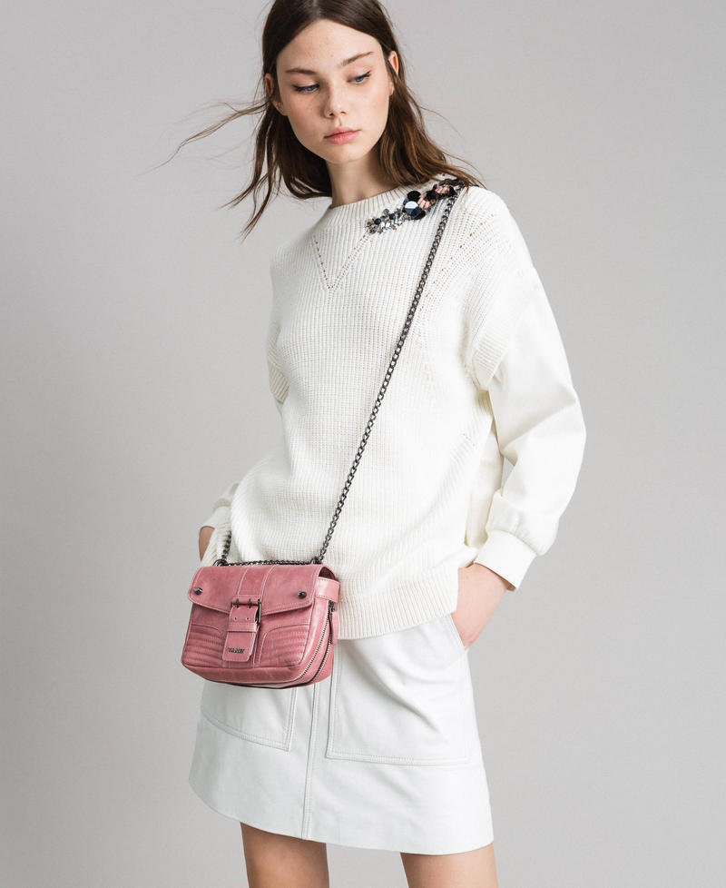 Rebel leather shoulder bag Pink Pearl Woman 191TA7237-0S