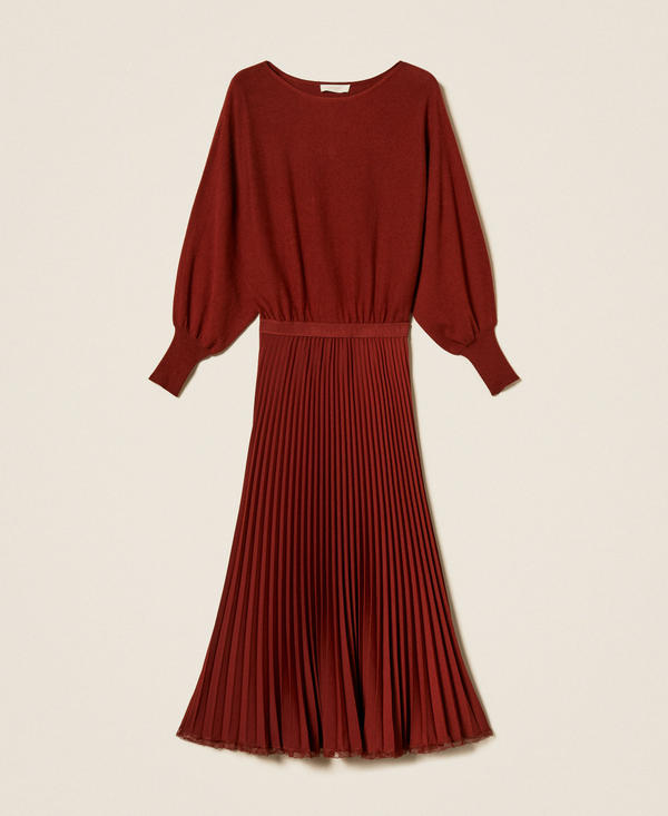 Maxi-Strickkleid mit plissiertem Cr&ecirc;pe