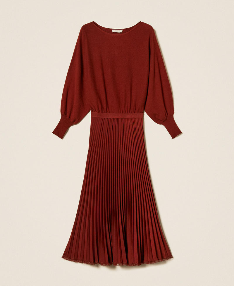 Abito lungo in maglia e cr&ecirc;pe pliss&eacute; Marrone "Cherry Wood" Donna 262TP3250_06501_S0