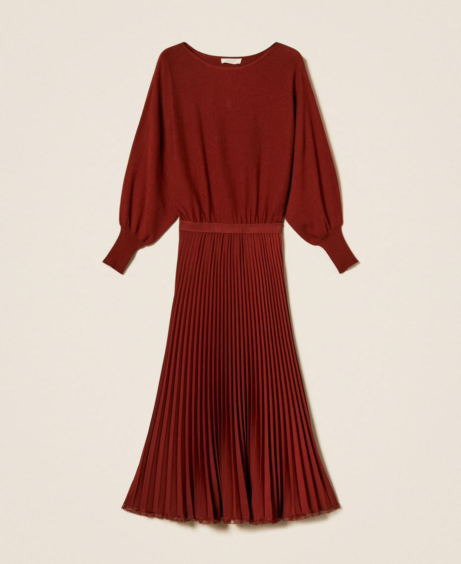 Abito lungo in maglia e cr&ecirc;pe pliss&eacute; Marrone "Cherry Wood" Donna 262TP3250_06501_S0